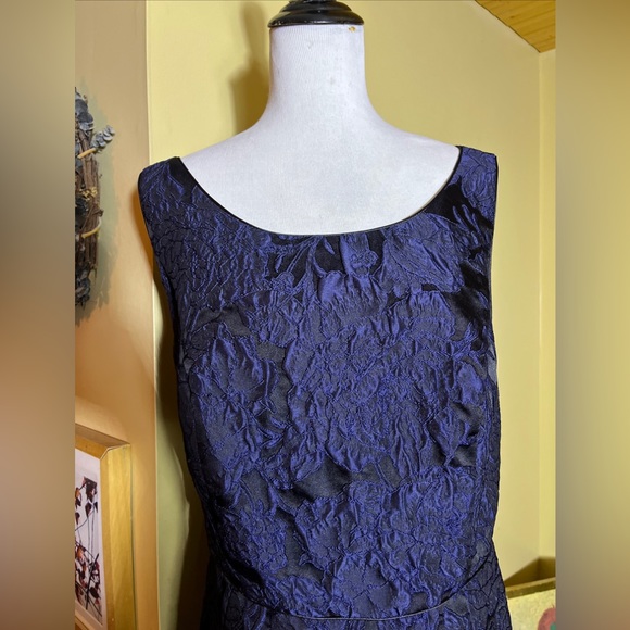 TALBOTS sz 16W Tank Dress Fit-N-Flair Black Blue Damask Texture Floral Twirl NEW - Picture 12 of 16